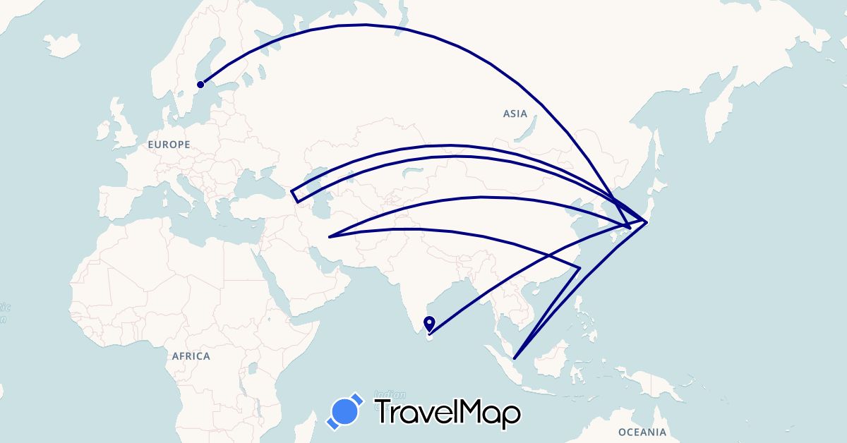 TravelMap itinerary: driving in Armenia, Georgia, Iran, Japan, Sri Lanka, Sweden, Singapore, Taiwan (Asia, Europe)